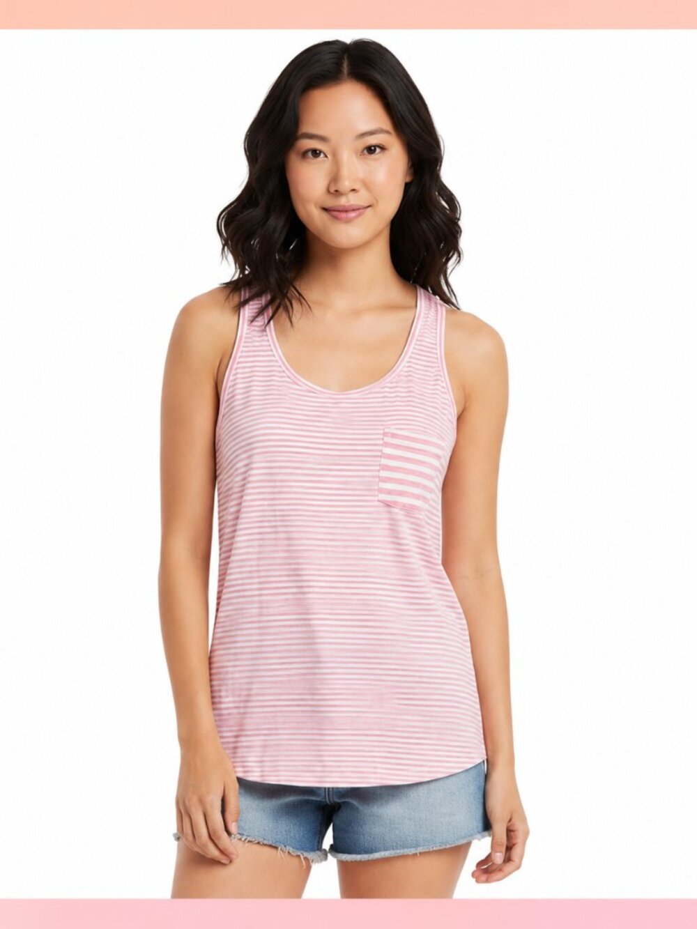 LOFT Pink White Stripe Racerback Pocket Tank Top Tee Size XS